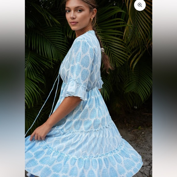 Debbie Katz Sana blue and white boho resort wear mini dress - Picture 14 of 15